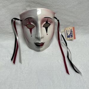 Clay Art Glazed Harlequin Masquerade Face Mask Hanging Ribbons Hand Painted 90’s